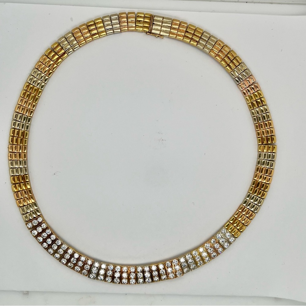Vintage Van Cleef Tri Color Choker with Diamonds Made in France